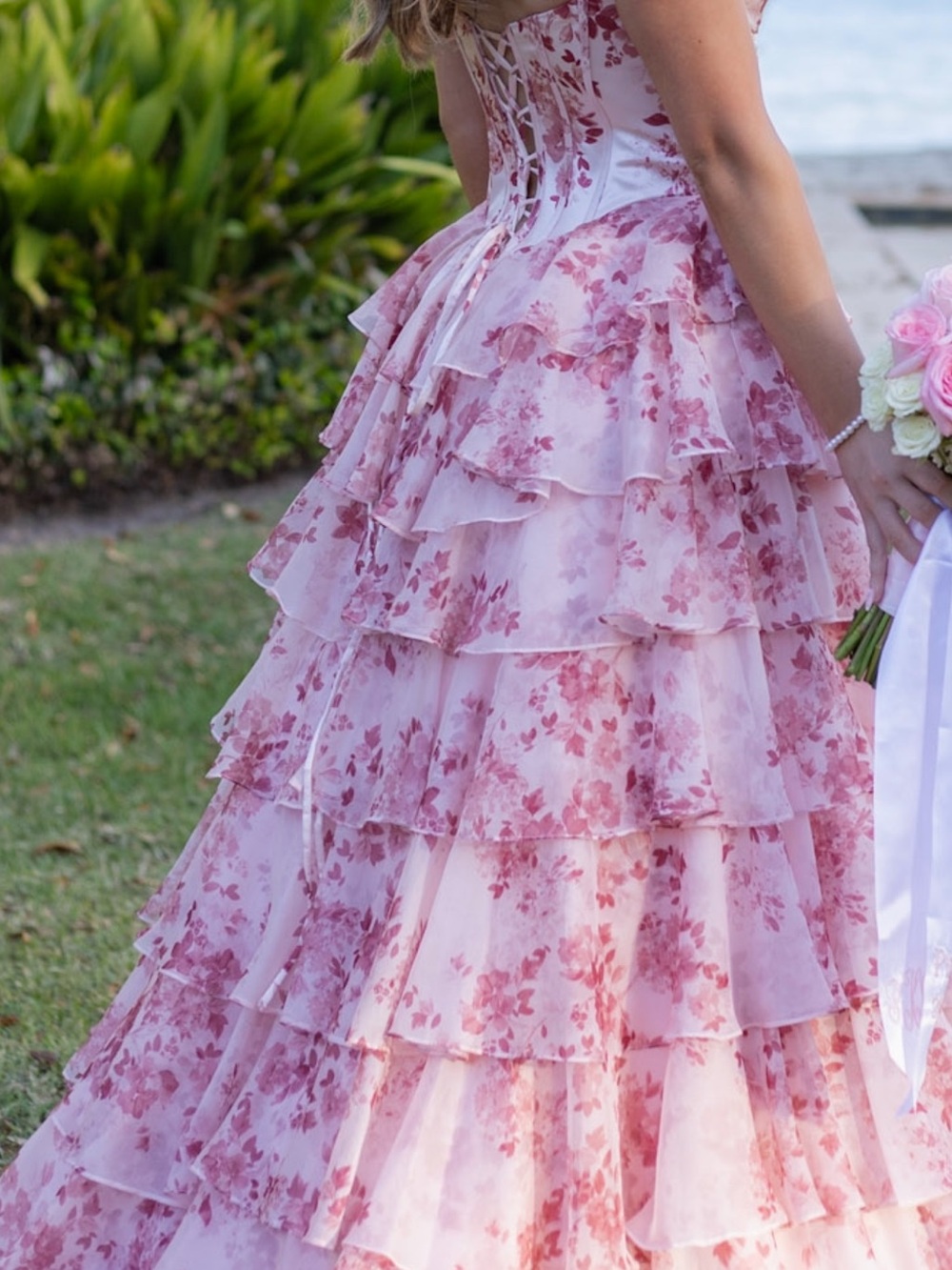 Floral Tiered Pink Maxi Skirt - Picture 2 of 3